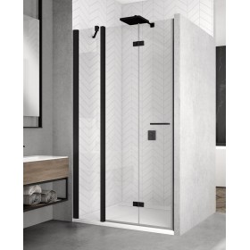 SanSwiss Solino SOLF13 Drzwi Dwuczęściowe składane L 160x200 cm Czarne, Szkło Wzór Linie (SOLF13G1600688)