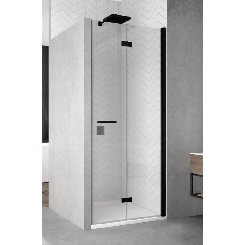 SanSwiss Solino SOLF1 Drzwi Dwuczęściowe składane P 90x200 cm Czarne, Szkło Wzór Linie (SOLF1D0900688)