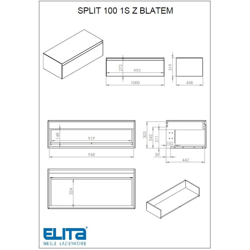 Elita Split Slim Black Matt Komoda z blatem 100 cm (RE081004057160)