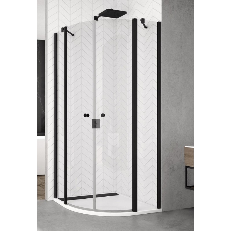 SanSwiss Solino SOR Kabina półokrągła 2D 80x80x200 cm czarne, Szkło Przezroczyste (SOR500800607)