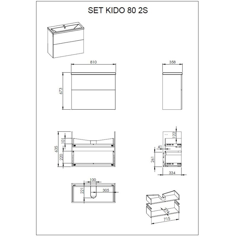 Elita Kido White HG Set Szafka Z Umywalką 80 cm (RE020801118060)