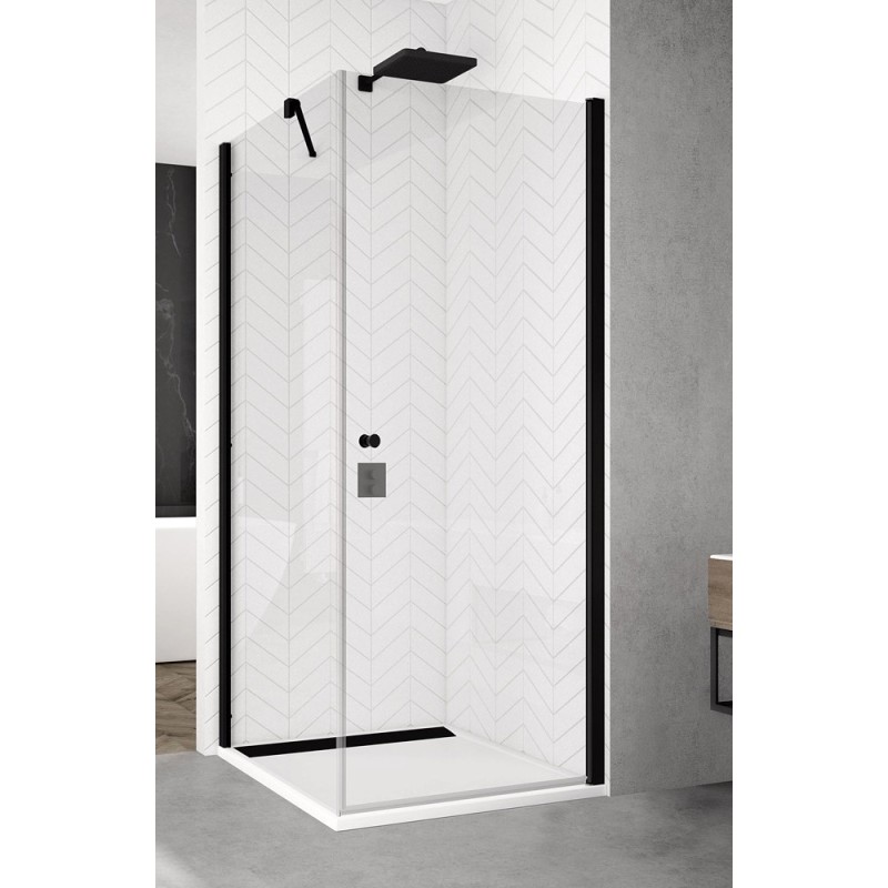 SanSwiss Solino SOL1+ SOLT1 Kabina prysznicowa 75x90x200 cm czarne, Szkło Przezroczyste (SOL107500607 + SOLT109000607)