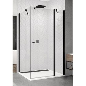 SanSwiss Solino SOL13+ SOLT1 Kabina prysznicowa ze ścianką 75x100x200 cm czarne, Szkło Przezroczyste (SOL1307500607 + SOLT110000
