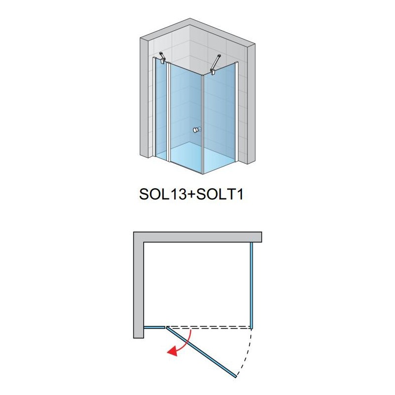 SanSwiss Solino SOL13+ SOLT1 Kabina prysznicowa ze ścianką 110x90x200 cm czarne, Szkło Przezroczyste (SOL1311000607 + SOLT109000