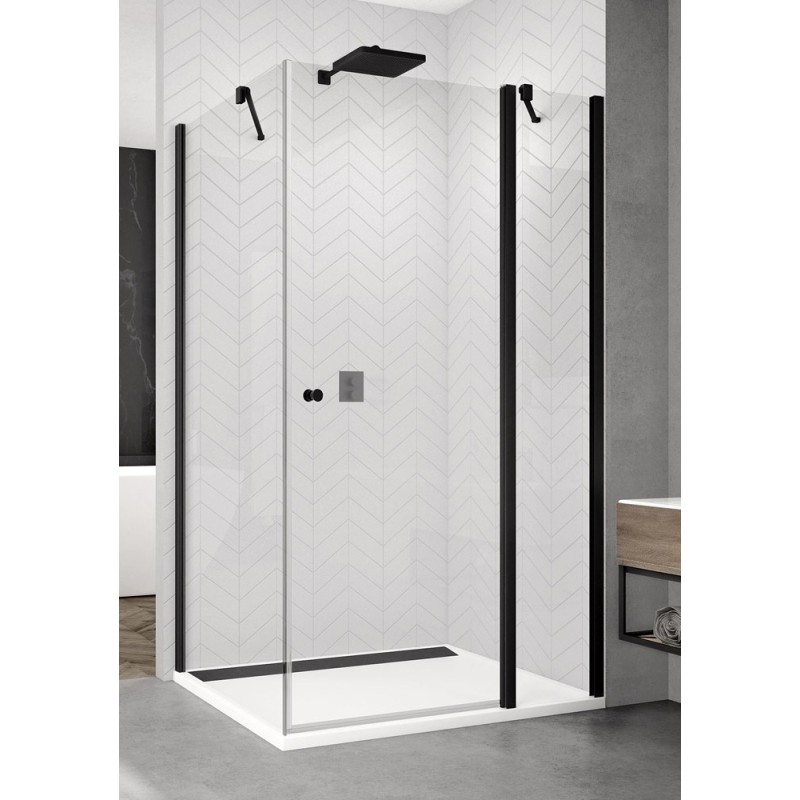 SanSwiss Solino SOL13+ SOLT1 Kabina prysznicowa ze ścianką 110x90x200 cm czarne, Szkło Przezroczyste (SOL1311000607 + SOLT109000
