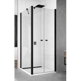 SanSwiss Solino SOL2+ SOLT2 Kabina prysznicowa 2D 75x90x200 cm czarne, Szkło Przezroczyste (SOL207500607+SOLT209000607)