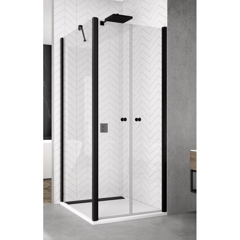 SanSwiss Solino SOL2+ SOLT2 Kabina prysznicowa 2D 75x120x200 cm czarne, Szkło Przezroczyste (SOL207500607+SOLT212000607)