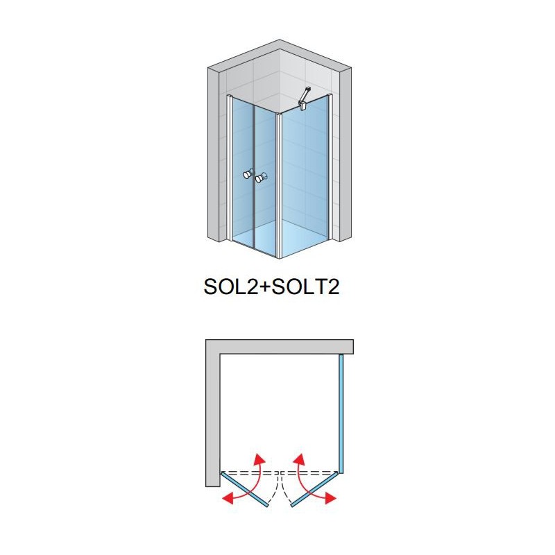 SanSwiss Solino SOL2+ SOLT2 Kabina prysznicowa 2D 90x70x200 cm czarne, Szkło Przezroczyste (SOL209000607+SOLT207000607)