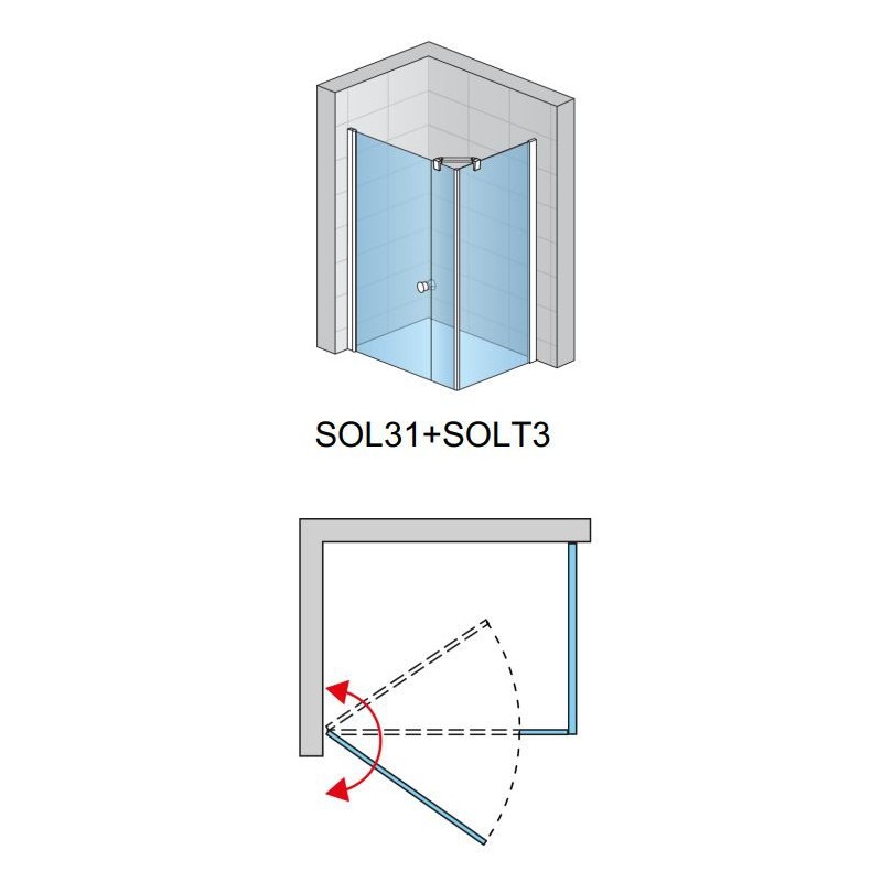 SanSwiss Solino SOL31+SOLT3 Kabina prysznicowa 120x80x200 cm chrom, Szkło Przezroczyste (SOL3112005007+SOLT308005007)