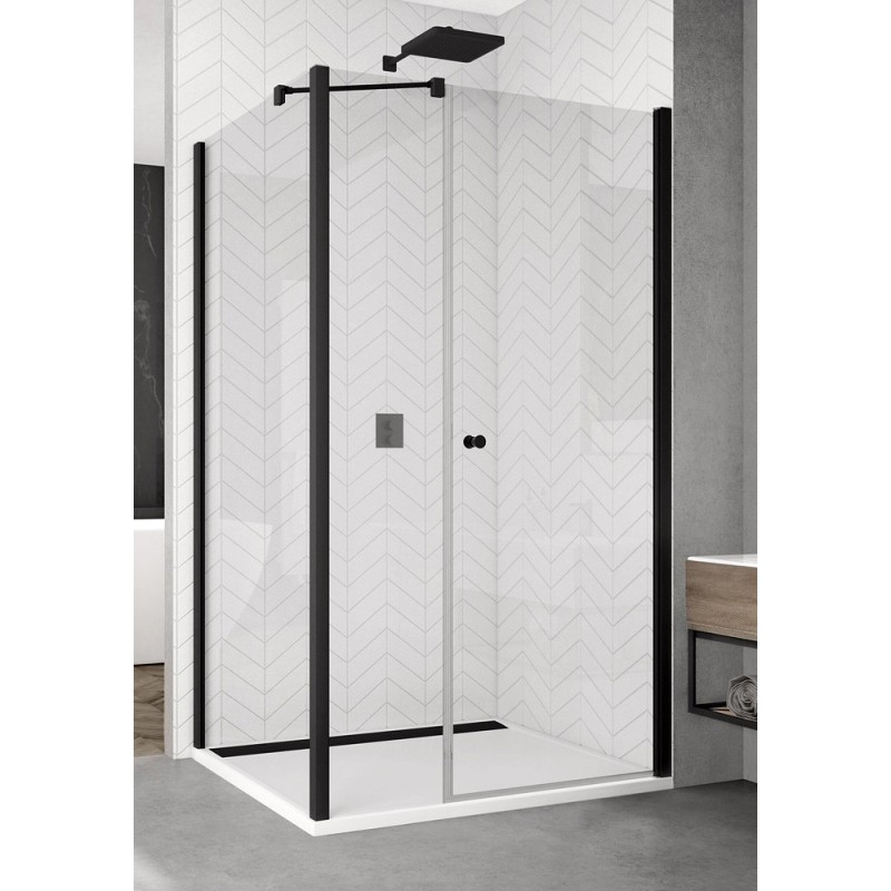 SanSwiss Solino SOL31+SOLT3 Kabina prysznicowa 140x80x200 cm czarne, Szkło Przezroczyste (SOL3114000607+SOLT308000607)