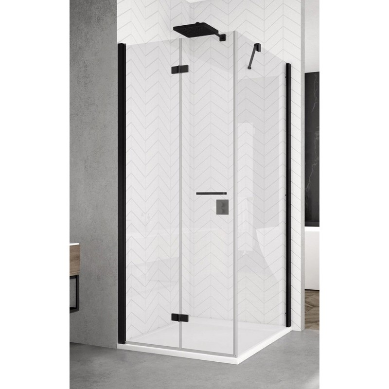 SanSwiss Solino SOLF1+SOLT1 Kabina prysznicowa L 120x80x200 cm czarne, Szkło Przezroczyste (SOLF1G1200607+SOLT108000607)