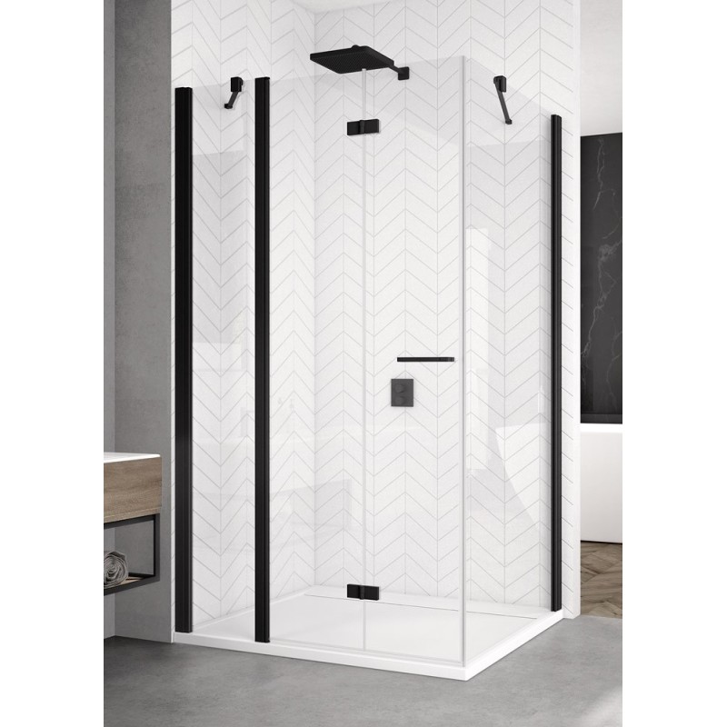 SanSwiss Solino SOLF13+SOLT1 Kabina prysznicowa L 140x80x200 cm czarne, Szkło Przezroczyste (SOLF13G1400607+SOLT108000607)