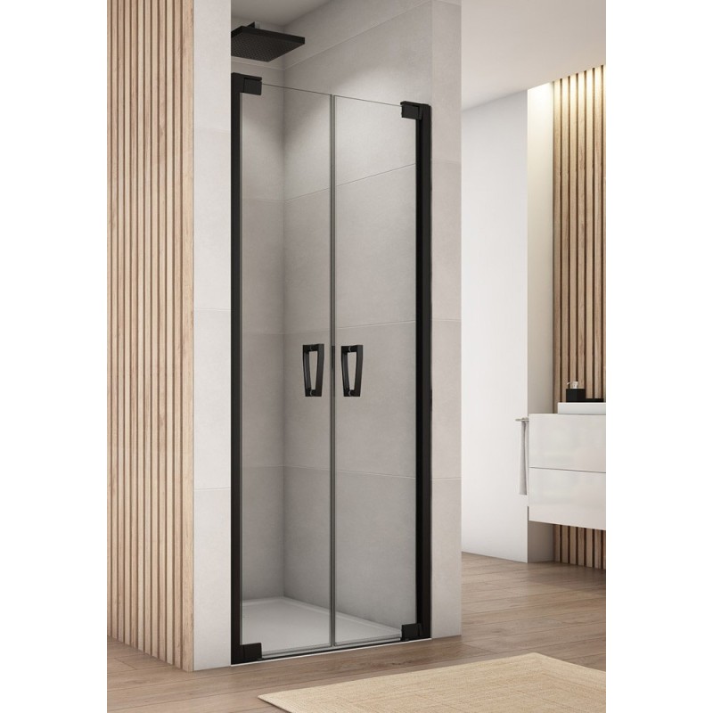SanSwiss Cadura CA2C Drzwi Prysznicowe Podwójne 80x200 cm Czarna Szkło Przezroczyste (CA2C0800607)