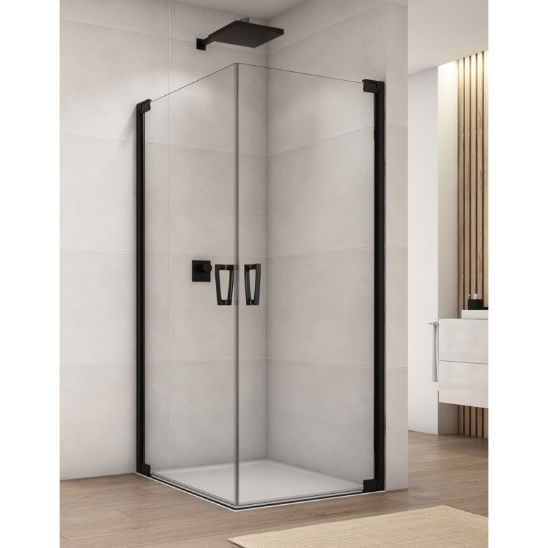 SanSwiss Cadura CA1C G+D Czarna Kabina Prysznicowa 75x75 cm Szkło Przezroczyste (CA1CG0750607+CA1CD0750607)