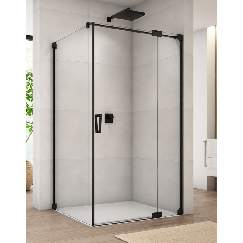 SanSwiss Cadura CA13+CAT1 Kabina Prysznicowa Czarna P 90x70 cm Szkło Przezroczyste (CA13D0900607+CAT10700607)
