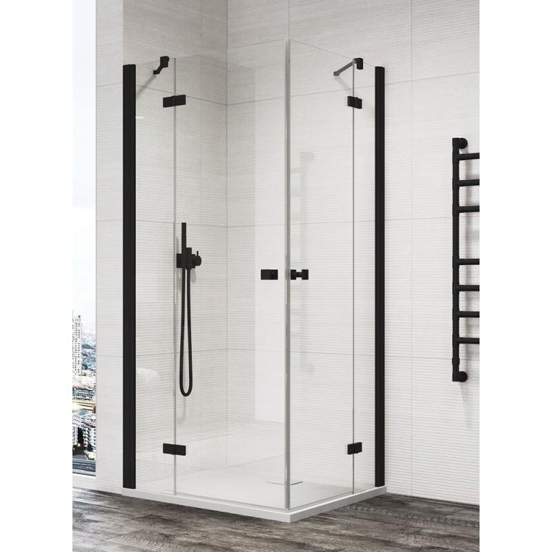 SanSwiss Annea AN13 D+G Kabina Prysznicowa BLACK 80x80 cm Szkło Przezroczyste (AN13G08000607+AN13D08000607)