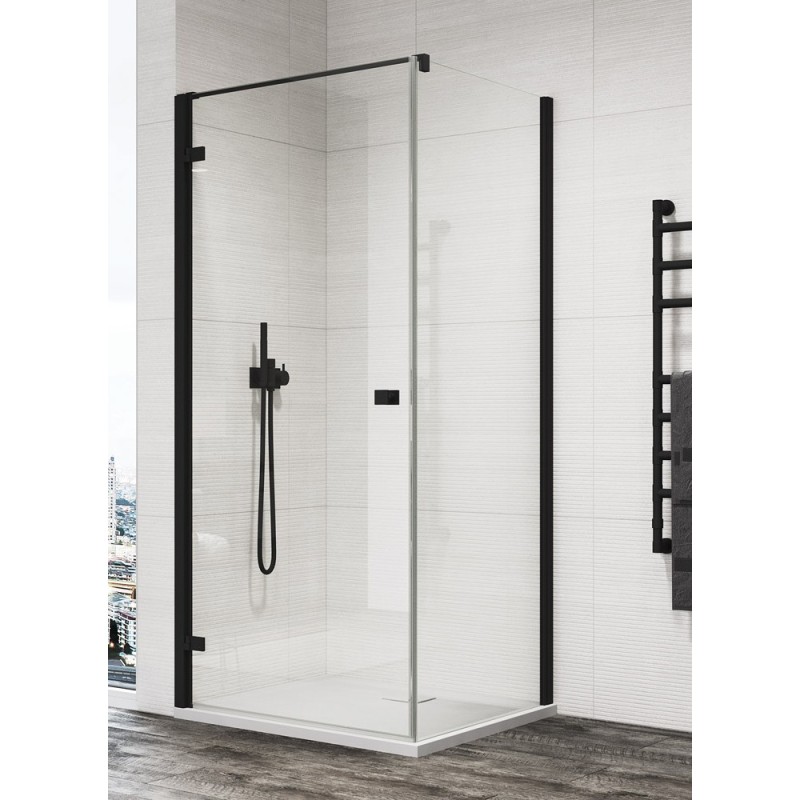 SanSwiss Annea AN1C+ANT1 Kabina Prysznicowa Lewa Czarna 90x90x200 cm Szkło Przezroczyste (AN1CG09000607+ANT109000607)