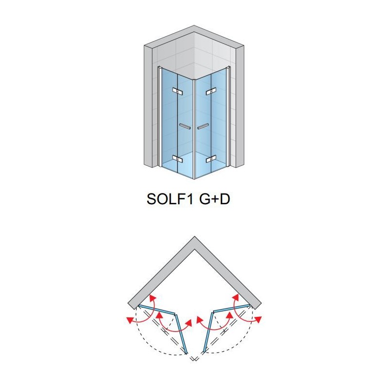 SanSwiss Solino SOLF13 G+D Kabina prysznicowa 2D 100x100x200 cm chrom, Szkło Przezroczyste (SOLF13D1005007+SOLF13G1005007)