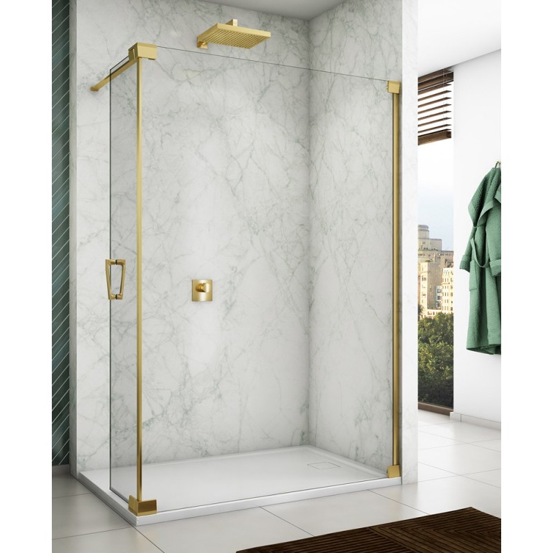 SanSwiss Cadura CADUO Walk-In Ścianka Wolnostojąca Dwuczęściowa Złota P 100 cm Szkło Przezroczyste (CADUOD1001207)