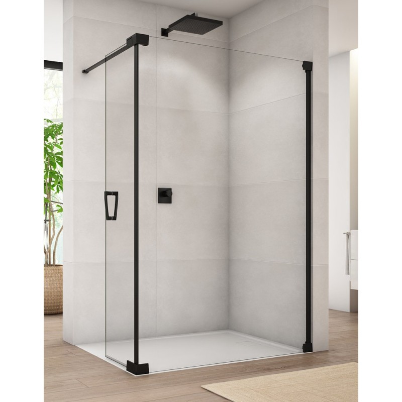 SanSwiss Cadura CADUO Walk-In Ścianka Wolnostojąca Dwuczęściowa Czarna P 140 cm Szkło Przezroczyste (CADUOG1400607)