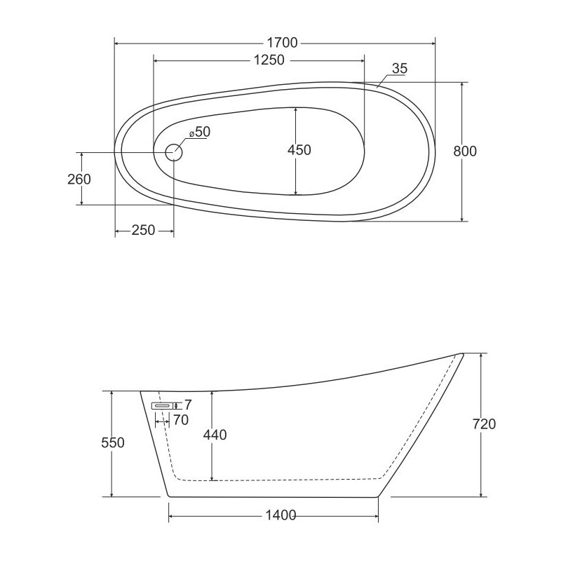 Besco Melody Glam Wanna Wolnostojąca Grafitowa 150x80 + maskownica syfonu z przelewem chrom