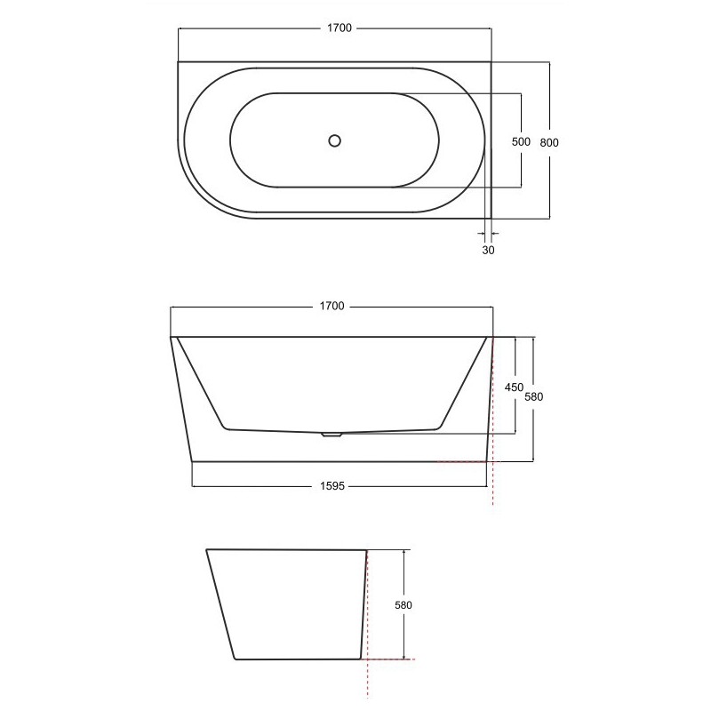 Besco Zoya Wanna Wolnostojąca Przyścienna + maskownica syfonu z przelewem biała 170x80 Prawa