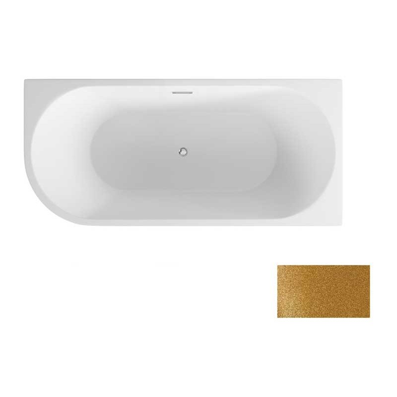 Besco Zoya Glam Wanna Wolnostojąca Przyścienna Złota + maskownica syfonu z przelewem złota 150x75 Lewa