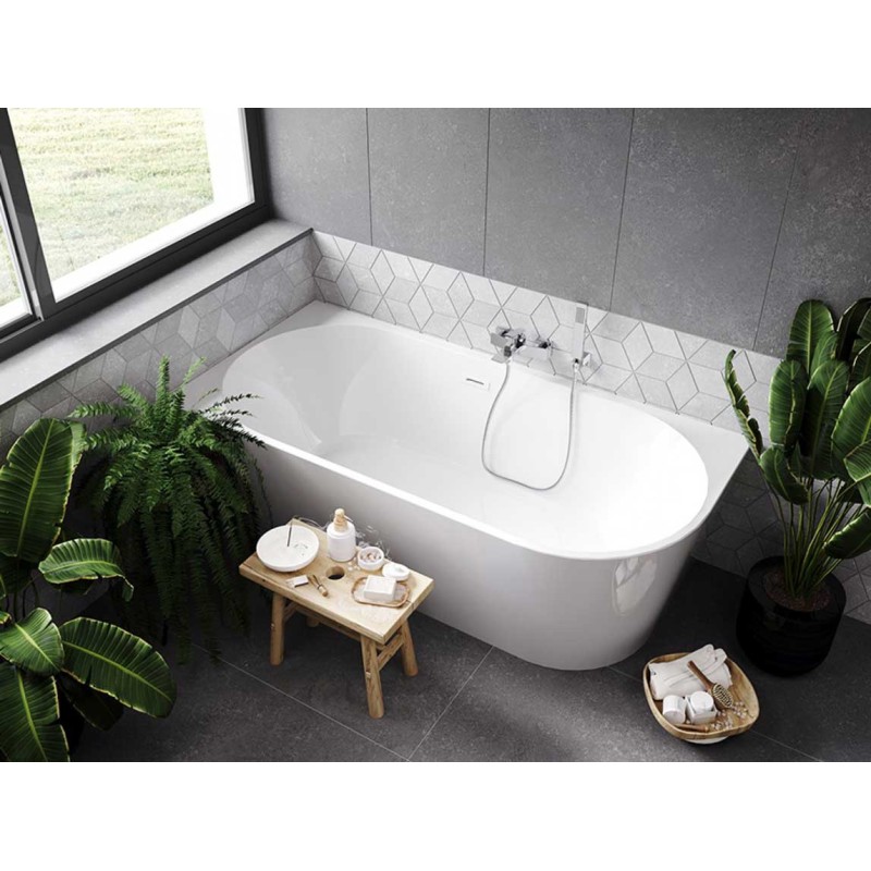Besco Zoya Glam Wanna Wolnostojąca Przyścienna Złota + maskownica syfonu z przelewem grafit 150x75 Prawa