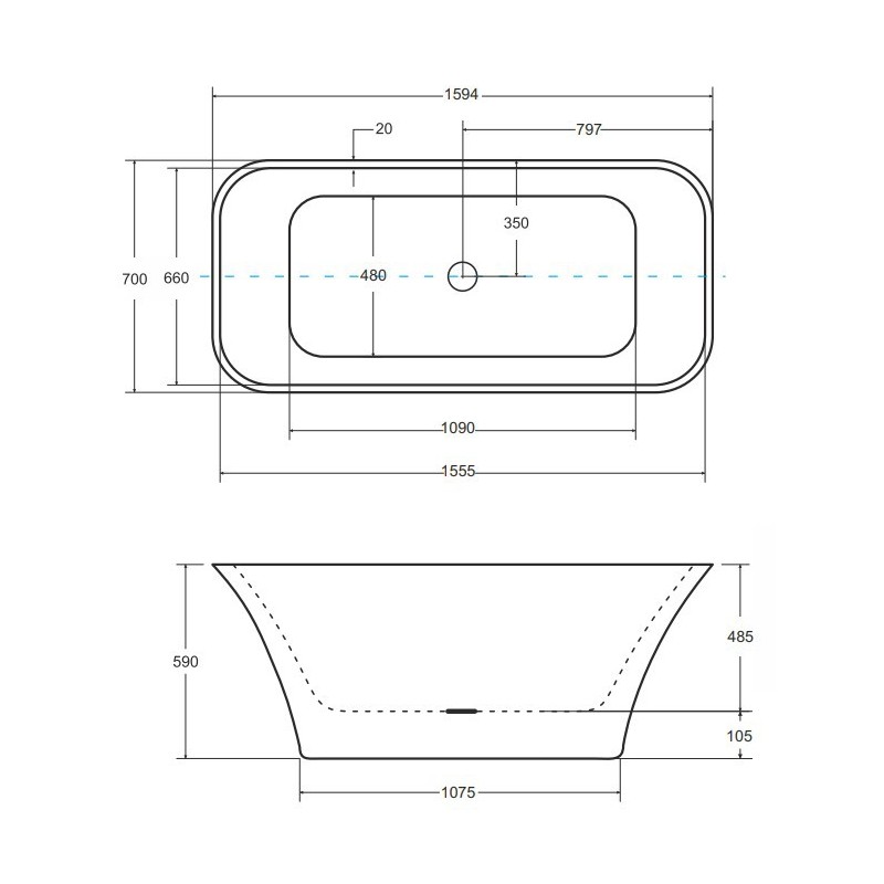 Besco Assos S-Line Black&White Wanna Wolnostojąca 160x70 + klik-klak złoty czyszczony od góry (WMD-160-ABG)