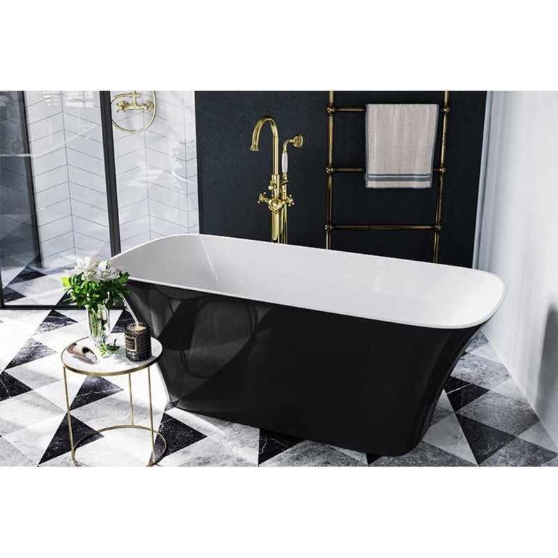 Besco Assos S-Line Black&White Wanna Wolnostojąca 160x70 + klik-klak złoty czyszczony od góry (WMD-160-ABG)
