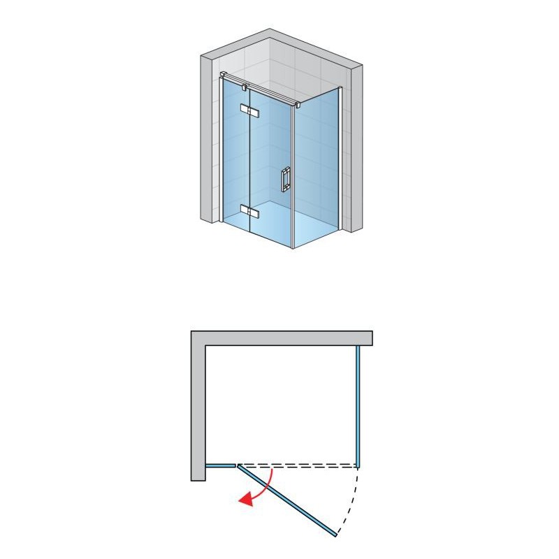 SanSwiss Pur PU13P+PUDT2P Kabina Prysznicowa Lewa ze ścianką 140x120 cm Szkło Przezroczyste (PU13PG1401007+ PUDT2P1201007)