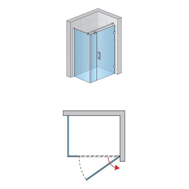 SanSwiss Pur PU31P+PUDT3P Kabina Prysznicowa Prawa ze ścianką 120x100 cm Szkło Przezroczyste (PU31PD1201007+ PUDT3P1001007)