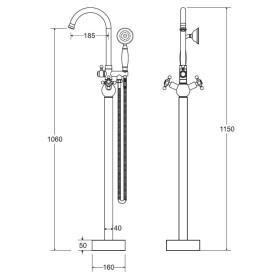 Besco Retro Bateria Wolnostojąca Wannowa Czarny mat