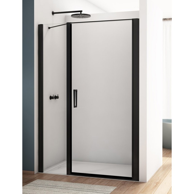 SanSwiss Divera D22T31 Drzwi Prysznicowe Wahadłowe Jednoczęściowe Czarne 110x200 cm Szkło Przezroczyste (D22T31090200607)
