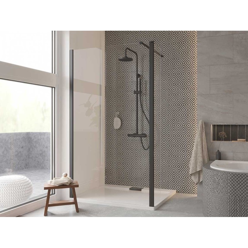 Besco Eco-N Black panel boczny do Walk-In zawias kolumnowy przejrzyste szkło 30x195 (PEFB-30-195C)
