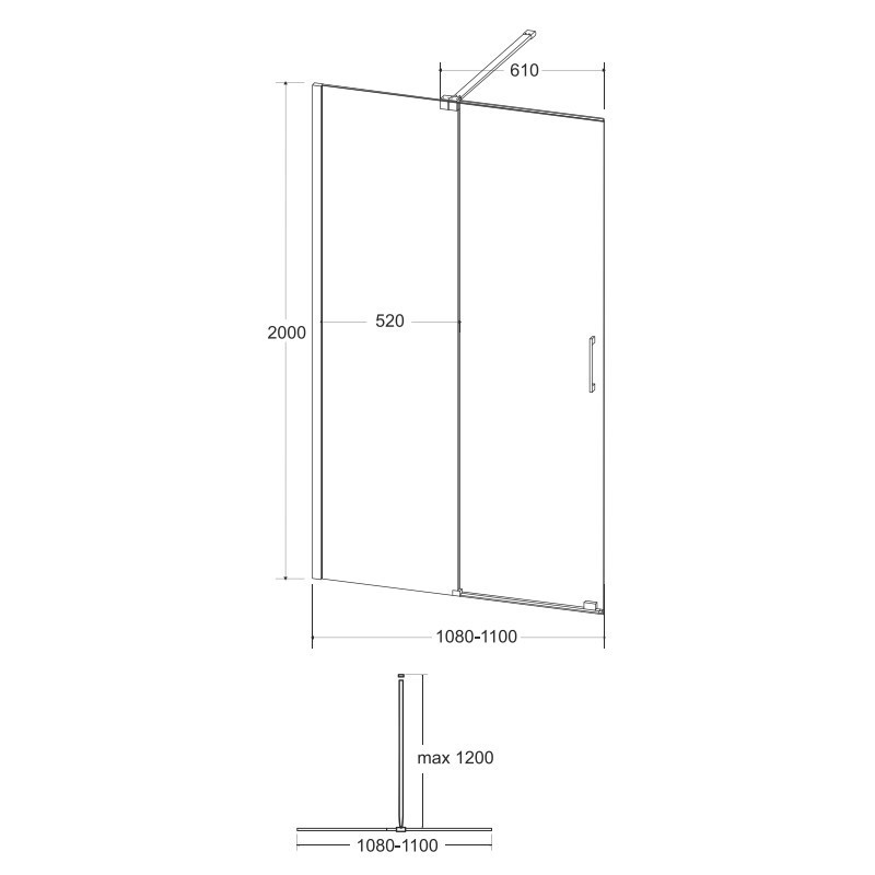 Besco Vayo Kabina Walk-In przesuwny przejrzyste Szkło 100x200 cm (VY-100-200C)
