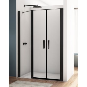 SanSwiss Divera D22T32 Drzwi Prysznicowe Wahadłowe Dwuczęściowe Czarne 140x200 cm Szkło Przezroczyste (D22T32100400607)