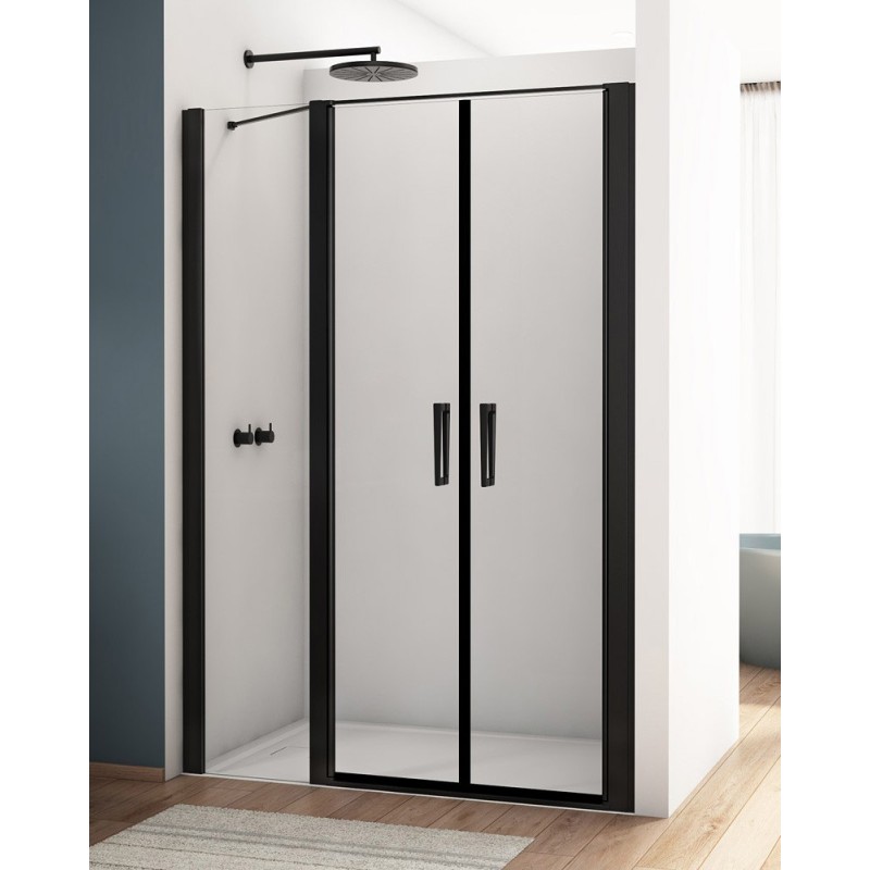 SanSwiss Divera D22T32 Drzwi Prysznicowe Wahadłowe Dwuczęściowe Czarne 140x200 cm Szkło Przezroczyste (D22T32100400607)