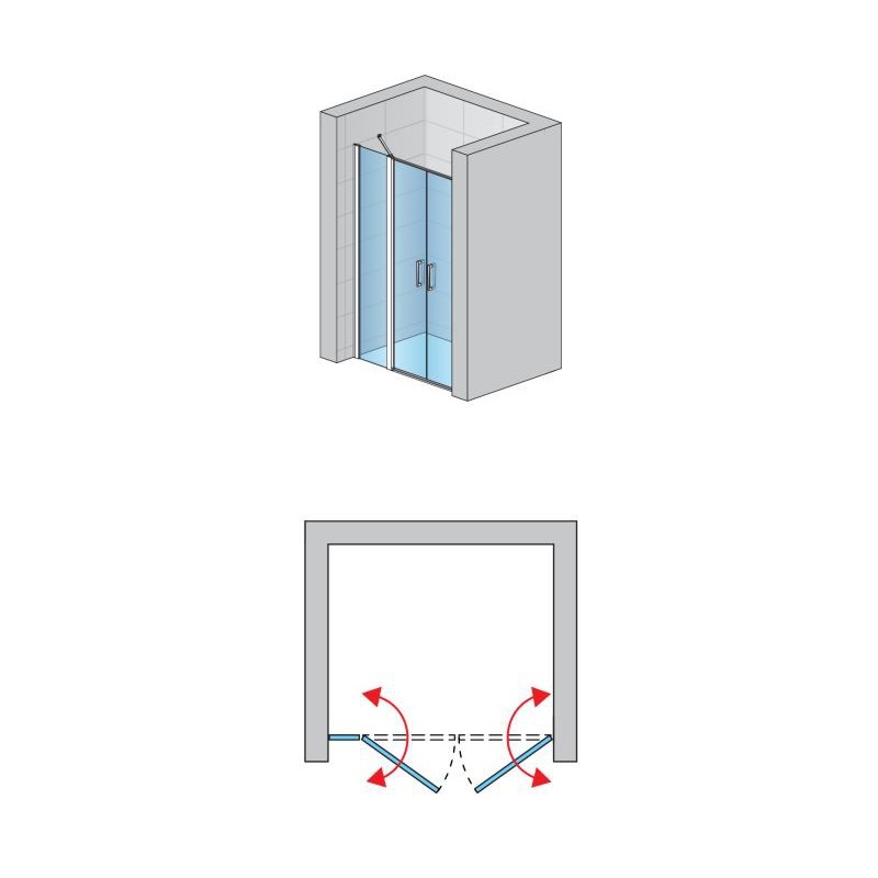 SanSwiss Divera D22T32 Drzwi Prysznicowe Wahadłowe Dwuczęściowe Czarne 140x200 cm Szkło Przezroczyste (D22T32100400607)