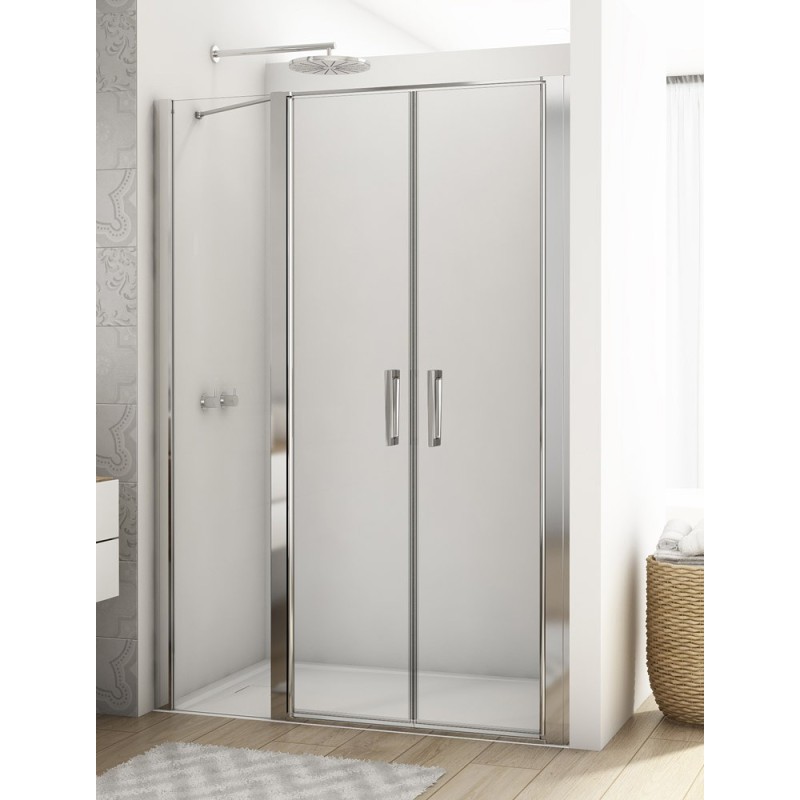 SanSwiss Divera D22T32 Drzwi Prysznicowe Wahadłowe Dwuczęściowe Chrom 140x200 cm Szkło Przezroczyste (D22T32100405007)