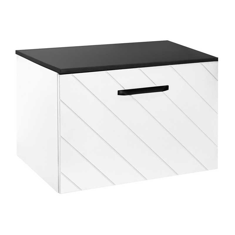 Besco Floo szafka umywalkowa podwieszana z syfonem w komplecie biała 80 cm / uchwyt czarny (SUF-854-BCL)