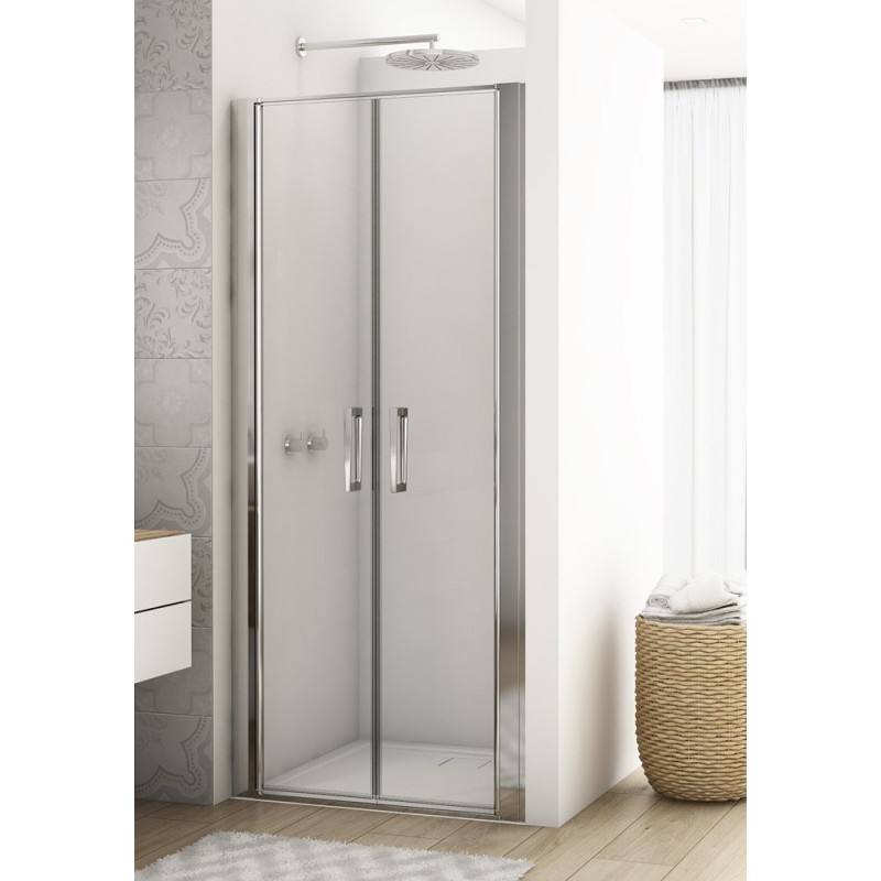 SanSwiss Divera D22T2 Drzwi Prysznicowe Wahadłowe Dwuczęściowe Chrom 90x200 cm Szkło Przezroczyste (D22T20905007)