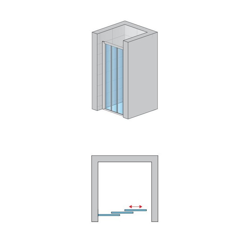 SanSwiss Divera D22S3 Drzwi przesuwne Trzyczęściowe Chrom 120x200 cm Szkło Przezroczyste (D22S31205007)