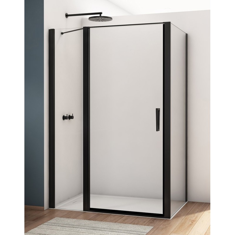 SanSwiss Divera D22T13+D22F1 Kabina prysznicowa ze ścianką czarna 130x100x200 cm Szkło Przezroczyste (D22T13100300607 + D22F1100