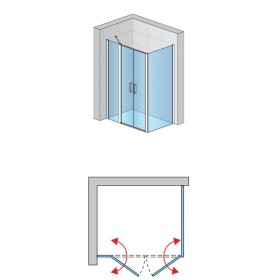 SanSwiss Divera D22T32+D22F1 Kabina ze ścianką drzwi wahadłowe chrom 150x140x200cm Szkło Przezroczyste(D22T32090605007 + D22F114
