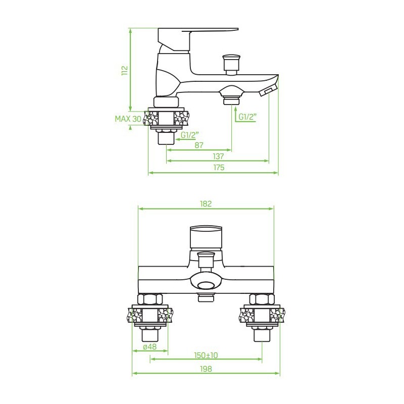 Laveo Appia Bateria Wannowa Stojąca Bez Zestawu Natryskowego Czarna (BLP_715D)