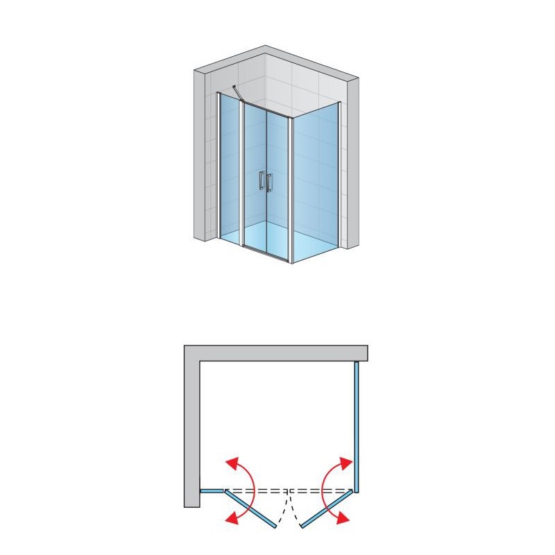 SanSwiss Divera D22T32+D22F1 Kabina ze ścianką drzwi wahadłowe czarna 170x140x200cm Szkło Przezroczyste(D22T32120500607 + D22F11