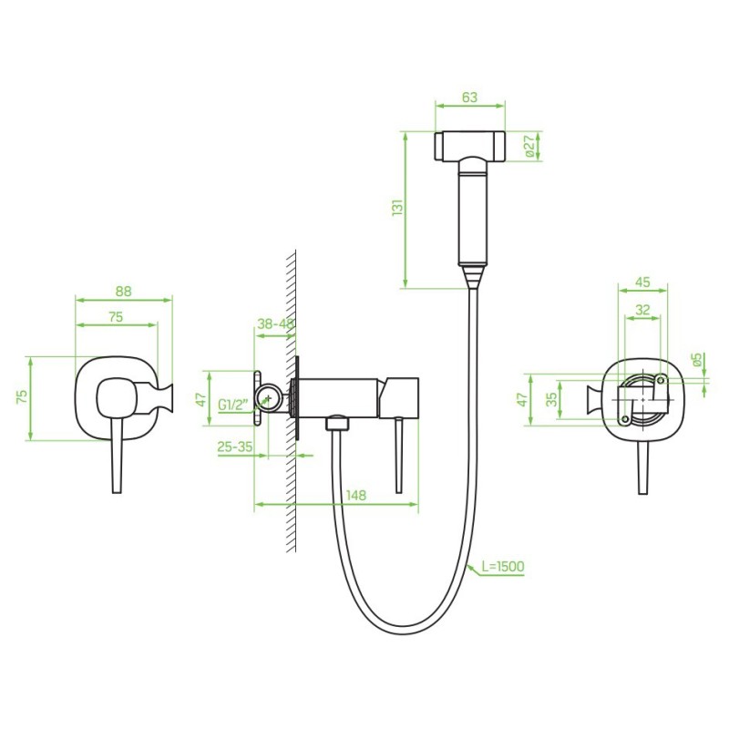 Laveo Pola bateria bidetowa podtynkowa z zestawem natryskowym typu bidetta Różowe Złota (BAP_831P)