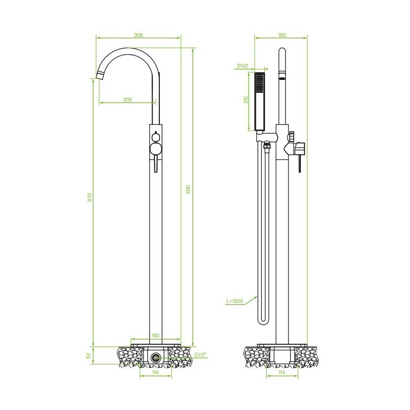 Laveo Pola bateria wannowa wolnostojąca Złota (BAP_G11S)