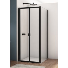 SanSwiss Divera D22K+D22F1 Kabina prysznicowa drzwi dwuczęściowe czarna 90x70x200 cm Szkło Przezroczyste (D22K0900607 + D22F1070